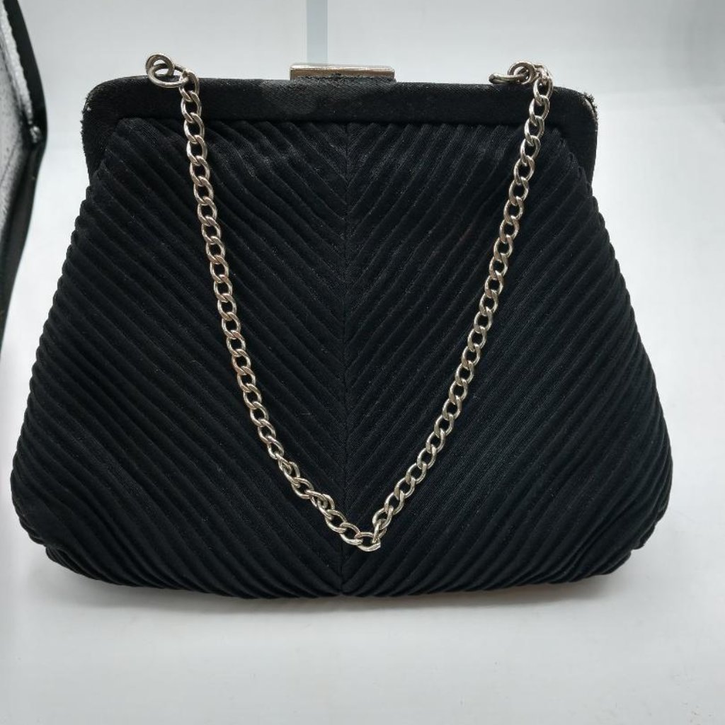Vintage J.R. Evening Purse Black Satin W/Cute Attached Change Purse With Mirror